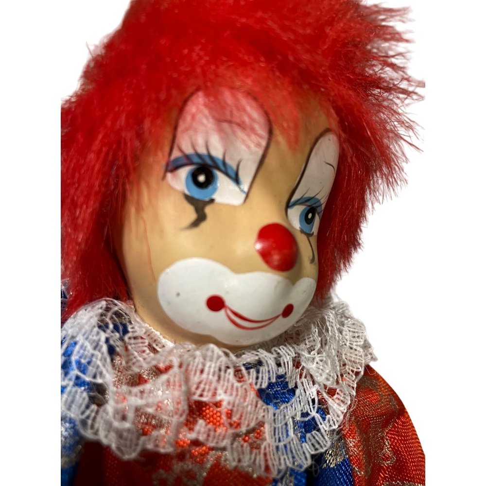Clown Doll with Red Hair and red/ blue outfit - Picture 9 of 16